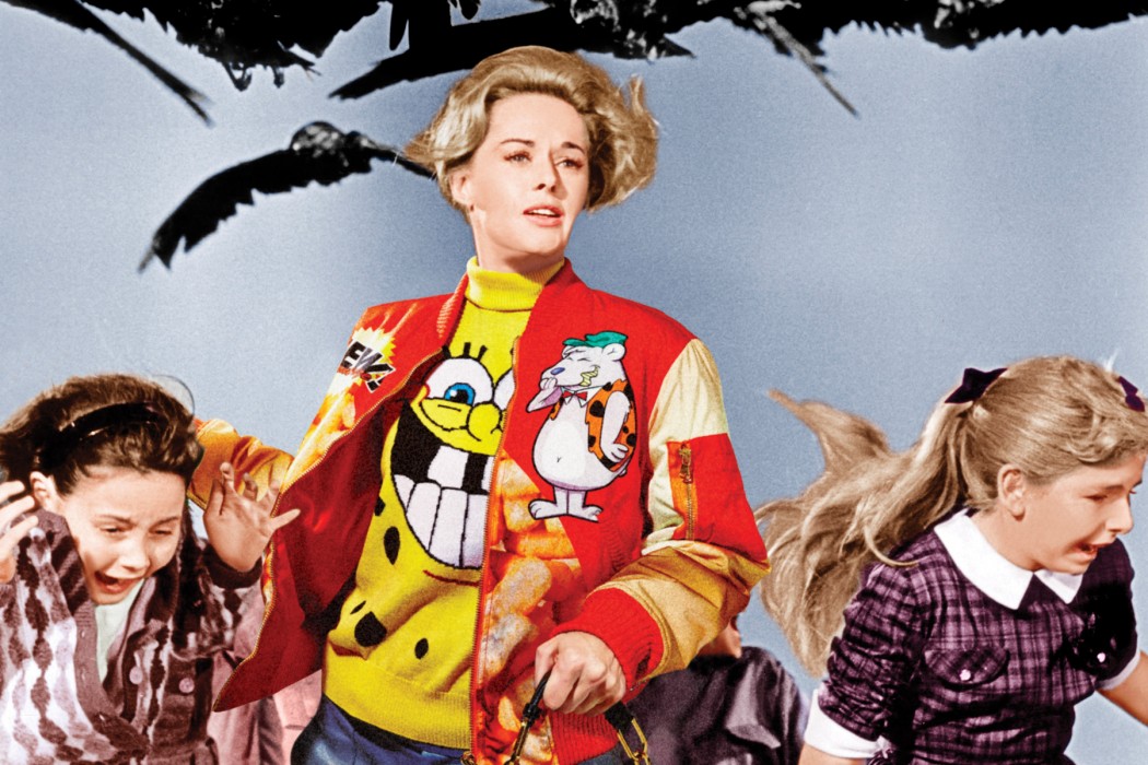 Tippi Hedren in The Birds, 1963.
Sweater and jacket by Moschino, 2014.
