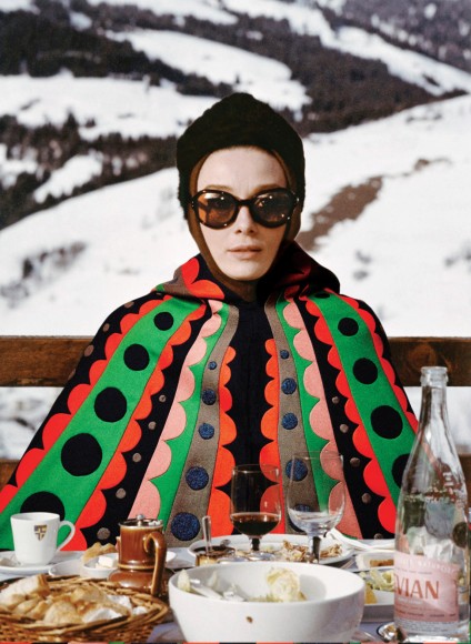 Audrey Hepburn in Charade, 1963.  Cape by Valentino, 2014.