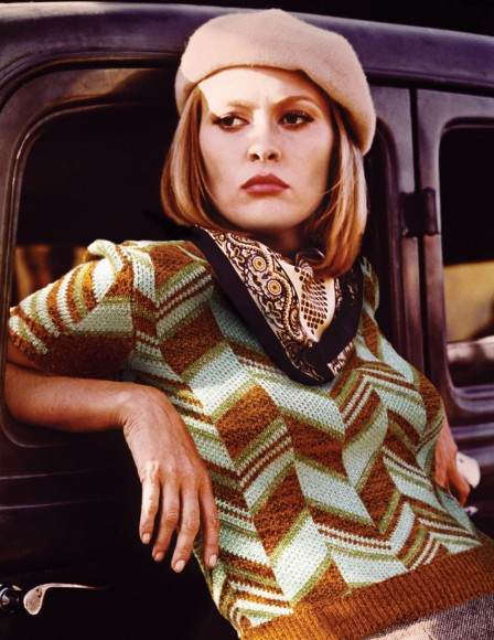 Faye Dunaway in Bonnie and Clyde, 1967.  Sweater by Miu Miu, 2014.