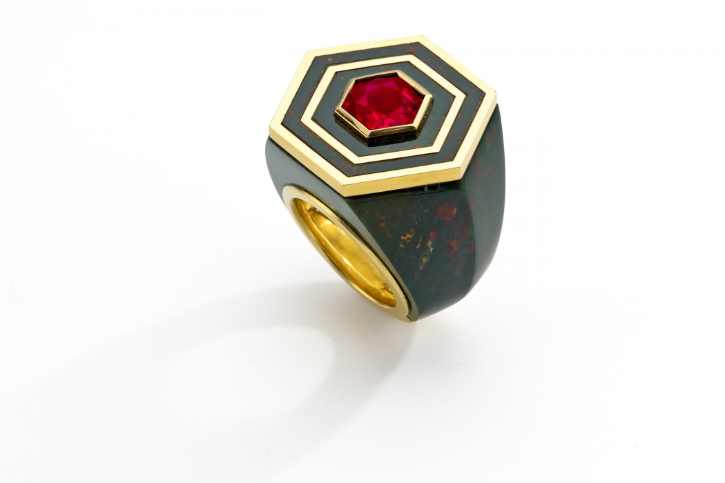 Ring_Hexagonal Rudy and Bloodstone Ring