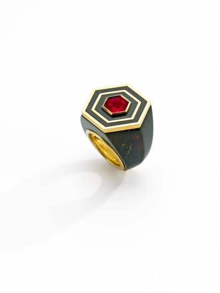 Ring_Hexagonal Rudy and Bloodstone Ring